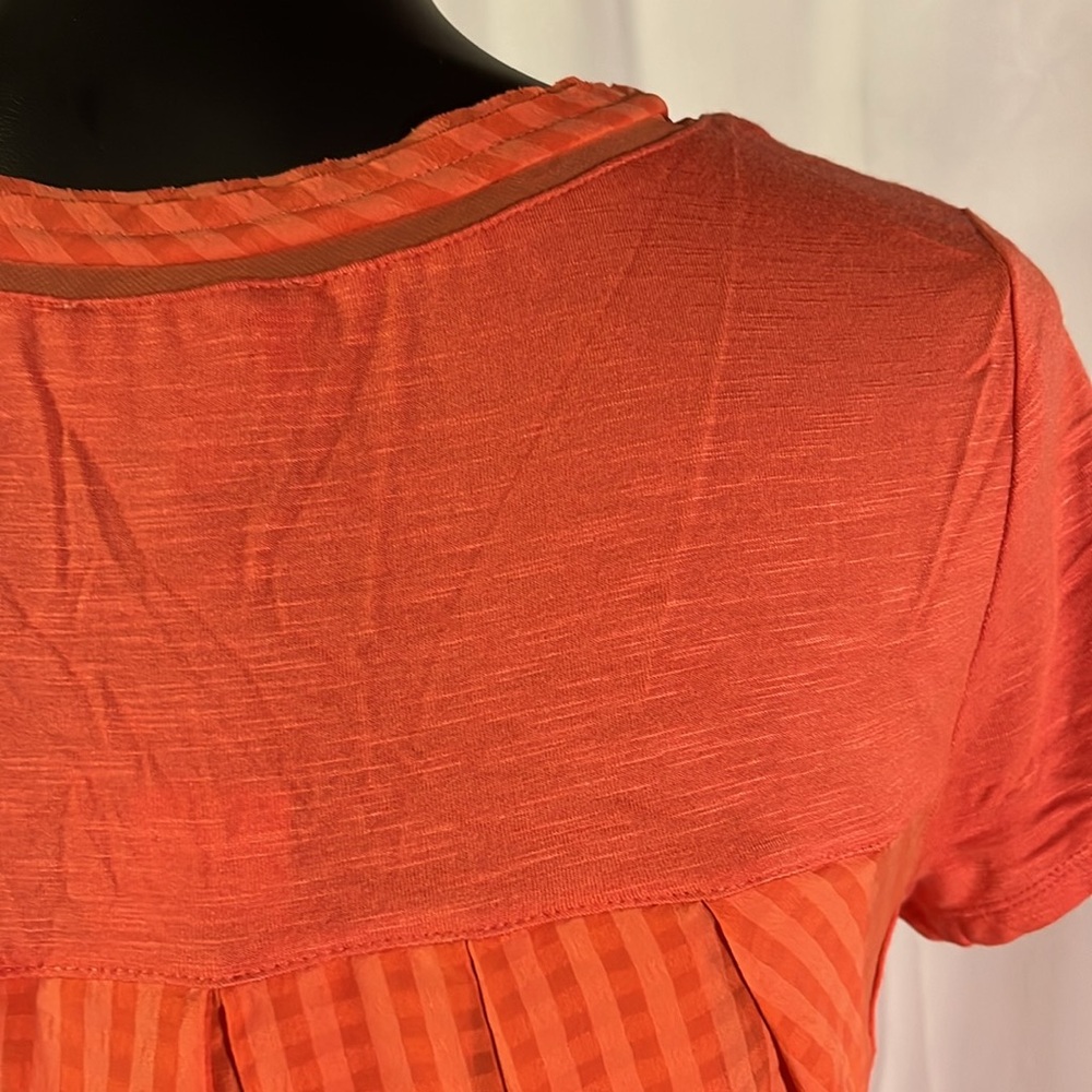 NWT Anthropologie Deletta Orange Gingham Mixed Media High Low Top - Picture 11 of 16
